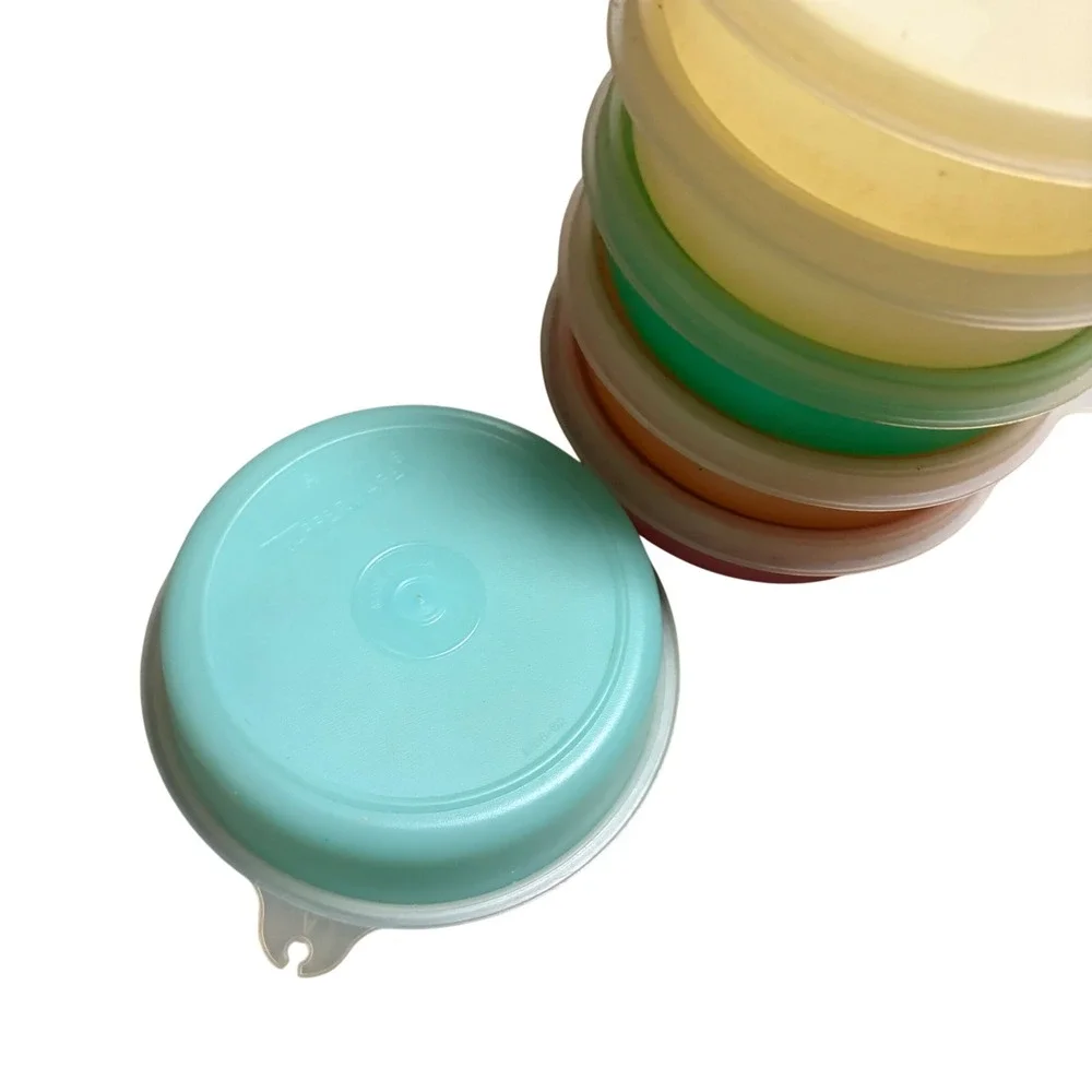 Vintage Tupperware Snack Cup Set 6 Rainbow Small Bowls with Lids 1286-38 Pastel